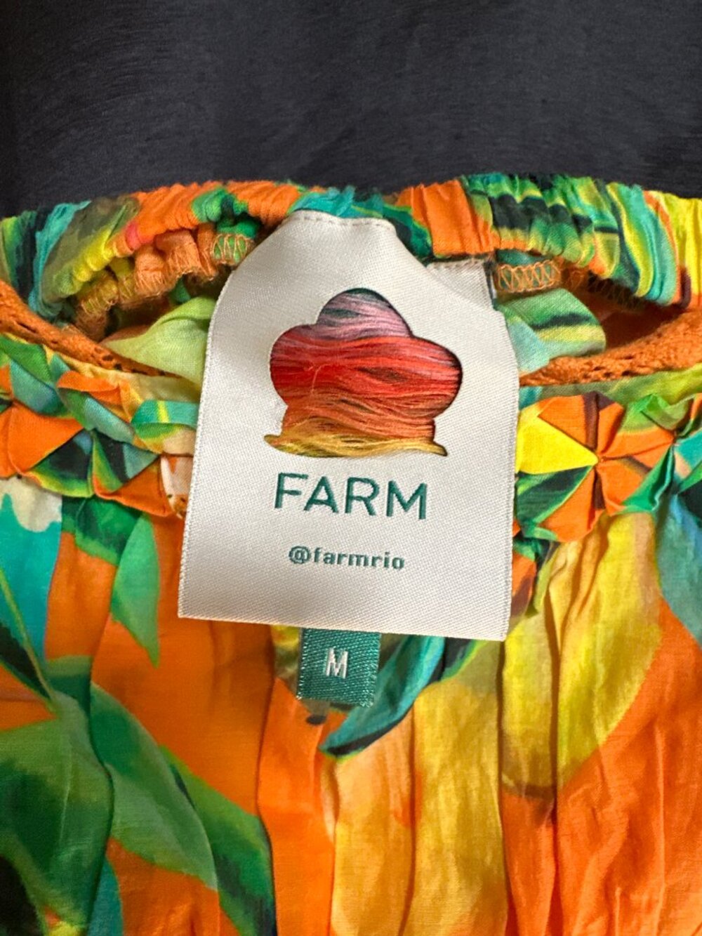 FARM Rio Orange Pear Lemon Fruit Print Smocked Off-Shoulder Puff Sleeve Blouse M - Picture 6 of 9